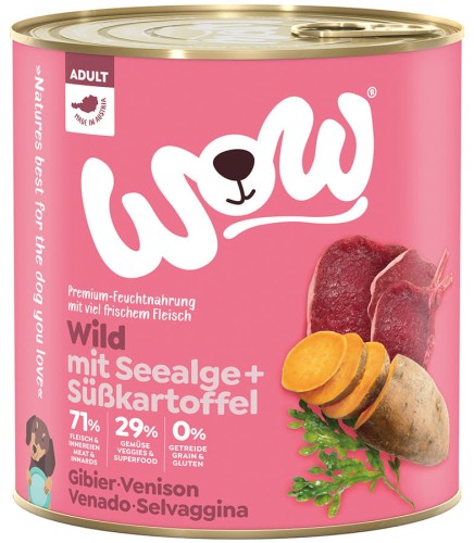 Mokra karma w puszce WOW Wild - dziczyzna z algami i batatami - 800g     