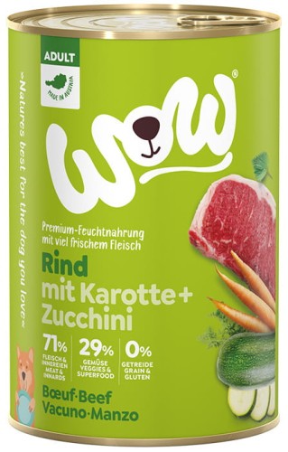 Mokra karma w puszce WOW Rind - wołowina z marchewką - 400g      