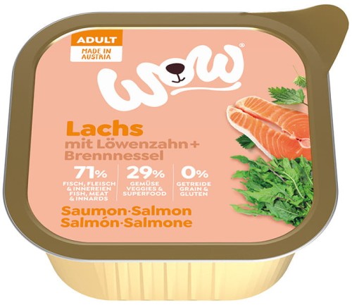 Mokra karma w puszce WOW Lachs - łosoś z mniszkiem lekarskim i pokrzywą - 150g  