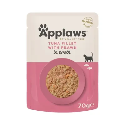 Saszetka dla kota Cat Pouch Filet z tuńczyka z krewetką w bulionie  70g - marki Applaws