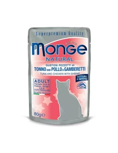 Saszetka dla kota NATURAL Tuńczyk z kurczakiem i krewetkami 80g w galarecie - marki MONGE 