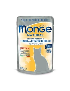 Saszetka dla kota KITTEN Tuńczyk z wątróbką drobiową 80g w galarecie- marki MONGE 