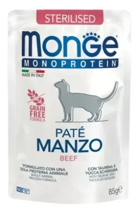 Saszetka dla kota MONOPROTEIN STERILISED pasztet z wołowiną 85g - marki MONGE 