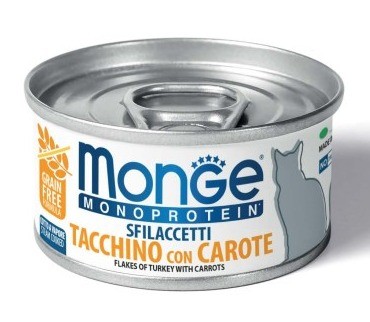 Puszka dla kota MONOPROTEIN Płatki mięsa indyka z marchewką 80g - marki MONGE 