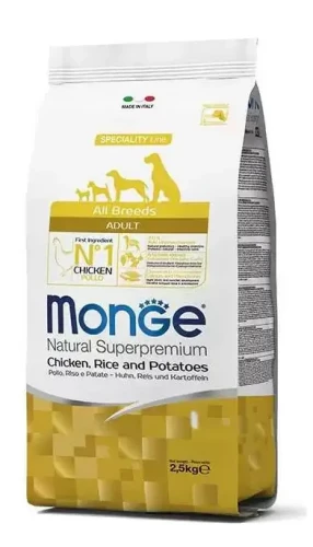 Kompletna karma dla dorosłych psów, Adult- Kurczak z ryżem i ziemniakami 2,5Kg- marki MONGE
