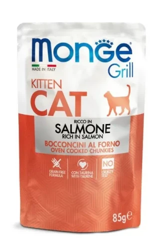 Saszetka dla kota KITTEN mięsne kawałki z Łososiem 85g GRILL- marki MONGE
