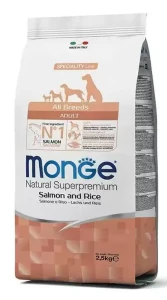 Pełnowartościowa karma Superpremium Adult Łosoś z ryżem dla psa 2,5kg - marki MONGE 