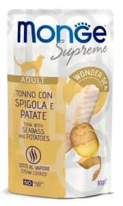 Saszetka dla kota Supreme Tuńczyk z okoniem morskim i ziemniakami 80g - marki MONGE