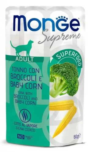 Saszetka dla kota Supreme ADULT Tuńczyk z brokułami i mini kukurydzą 80g - marki MONGE