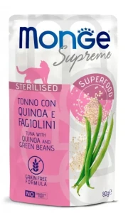 Saszetka dla kota Supreme Sterilised Tuńczyk z komosą ryżową i zieloną fasolką 80g - marki MONGE 