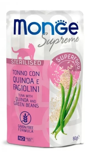Saszetka dla kota Supreme Sterilised Tuńczyk z komosą ryżową i zieloną fasolką 80g - marki MONGE 