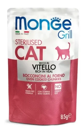 Saszetka dla kota STERYLISED mięsne kawałki z Cielęciny 85g GRILL- marki MONGE 