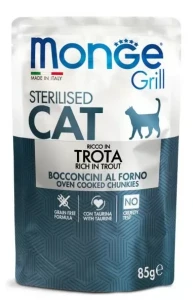 Saszetka dla kota STERYLISED mięsne kawałki z Pstrąg 85g GRILL- marki MONGE