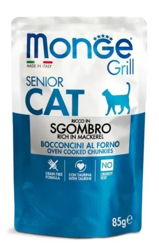 Saszetka dla kota SENIOR mięsne kawałki z Makreli 85g GRILL- marki MONGE 