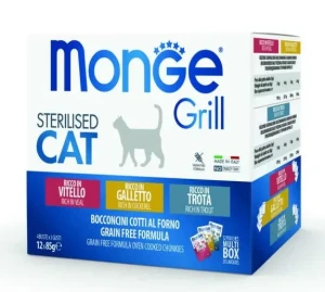Multi Box CAT MONGE GRILL cielęcina/kogut/pstrąg  12x85g - marki MONGE