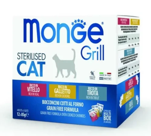 Multi Box CAT MONGE GRILL cielęcina/kogut/pstrąg  12x85g - marki MONGE