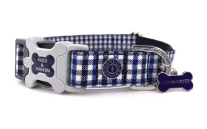 Obroża Fabric Printed Plastic Buckle r. L – niebiesko - biała krata, Hugo & Hudson