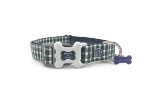 Obroża Fabric Printed Plastic Buckle r. XS – zielono biała krata, Hugo & Hudson  