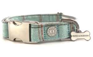 Obroża Tweed r. S – krata Aqua, morski niebieski, Hugo & Hudson 